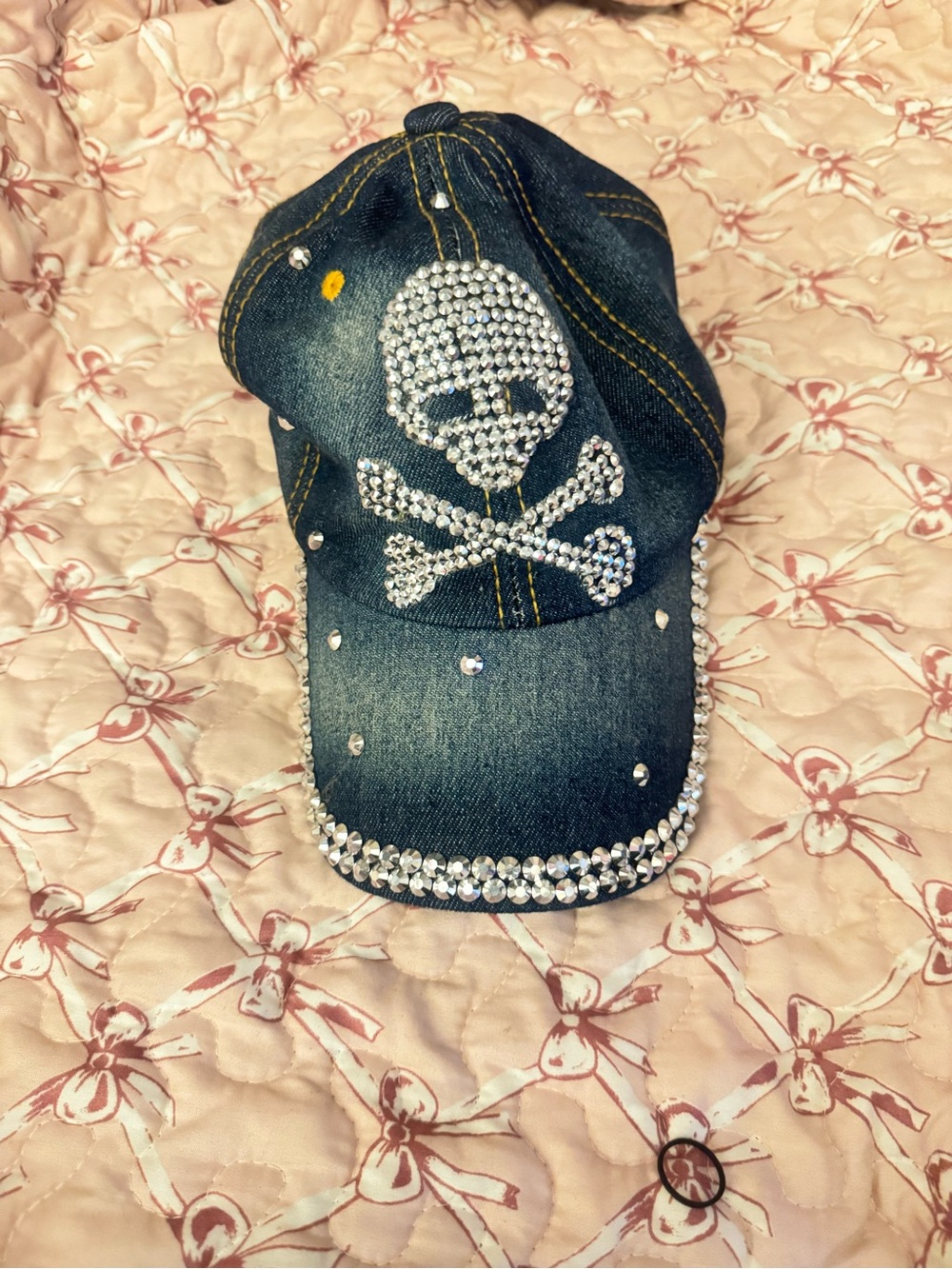 SHEIN Dark Blue Denim Rhinestone Skull Cap